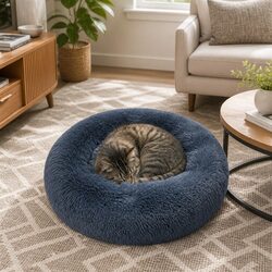 Warm and Cozy XL Donut Pet Bed in Dark Grey