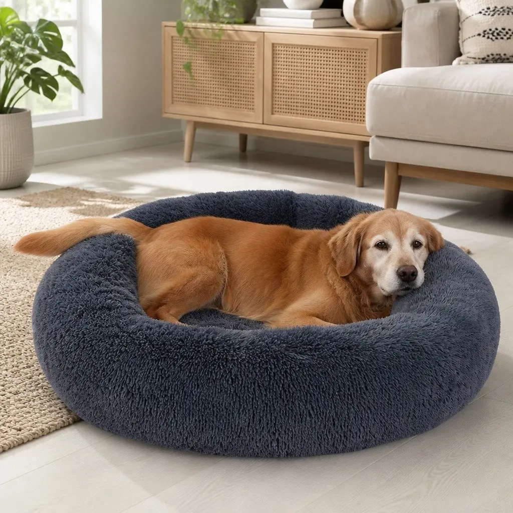 Pet Bed Donut Calming Mattress XXL Dark Grey Non-Slip Machine Washable Plush