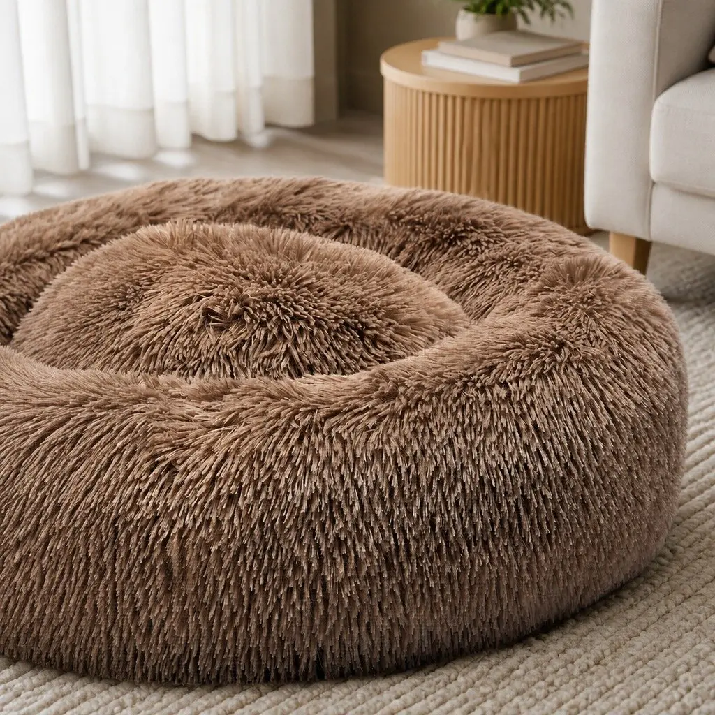 Pet Bed Donut Shaped Mattress XXL Brown Non-Slip Bottom Machine Washable Comfort