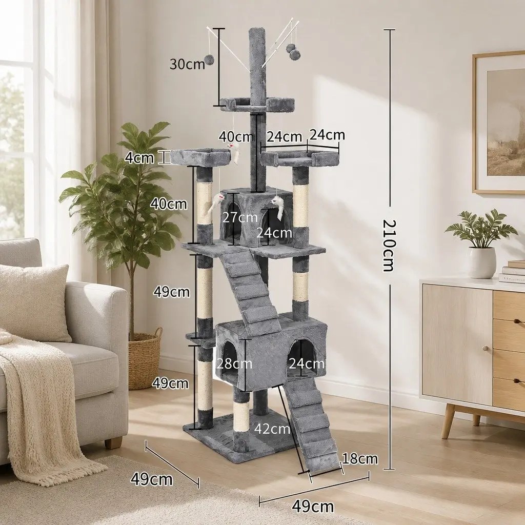 Cat Tree Multi-Level Climbing Frame Scratching Post Plush Grey