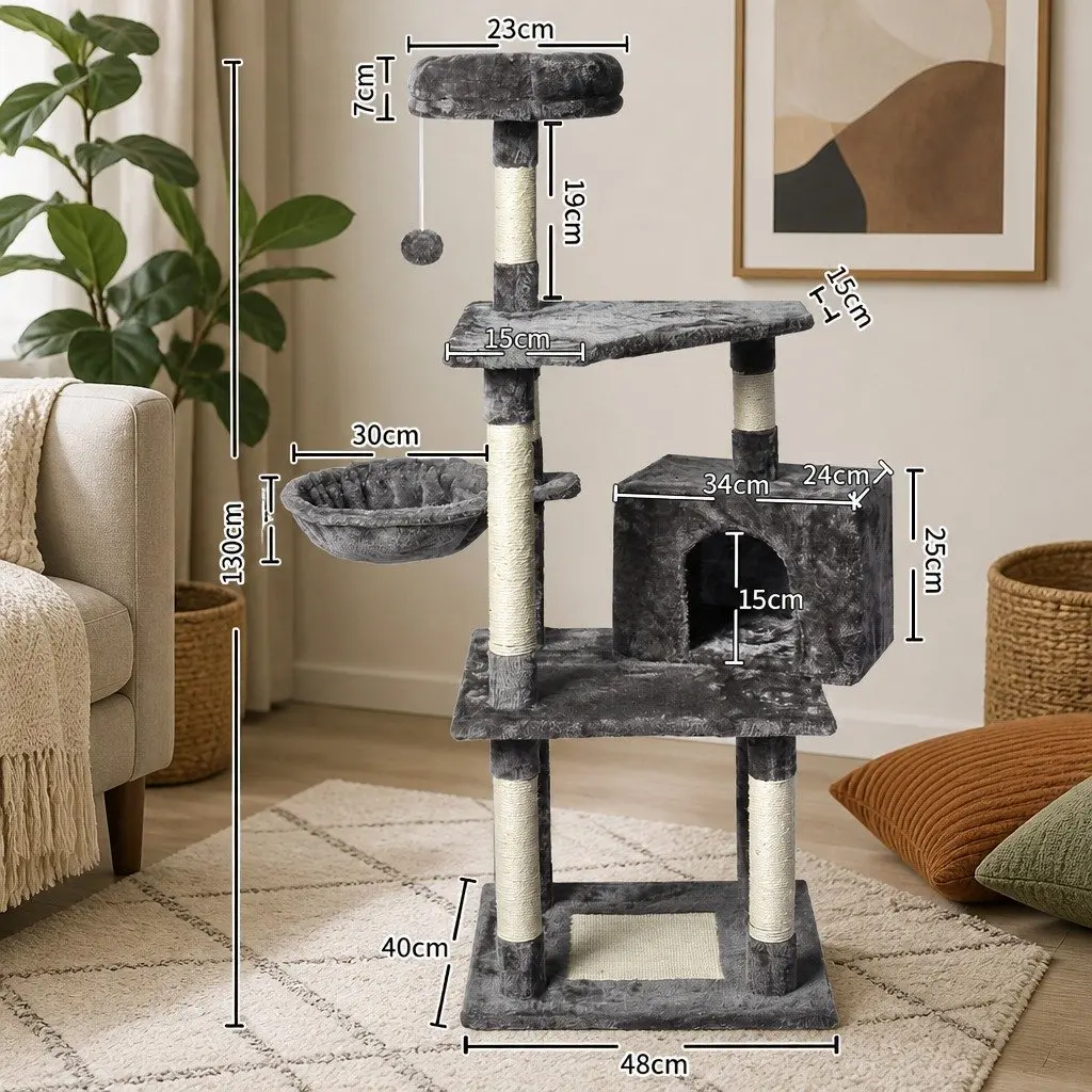Cat Tree Multi-Level Climbing Tower 130cm Grey