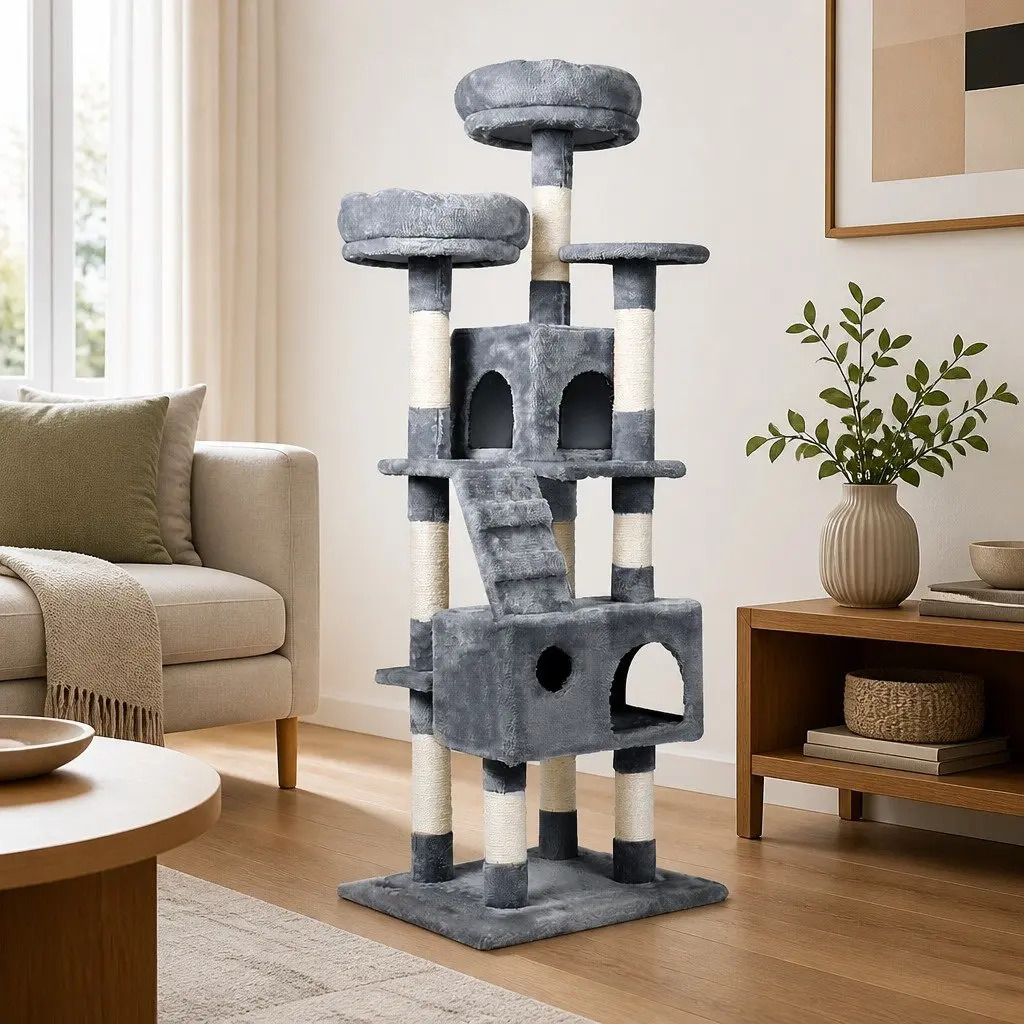Cat Tree Multi-Level Climbing Play House 35cm x 40cm x 141cm Grey