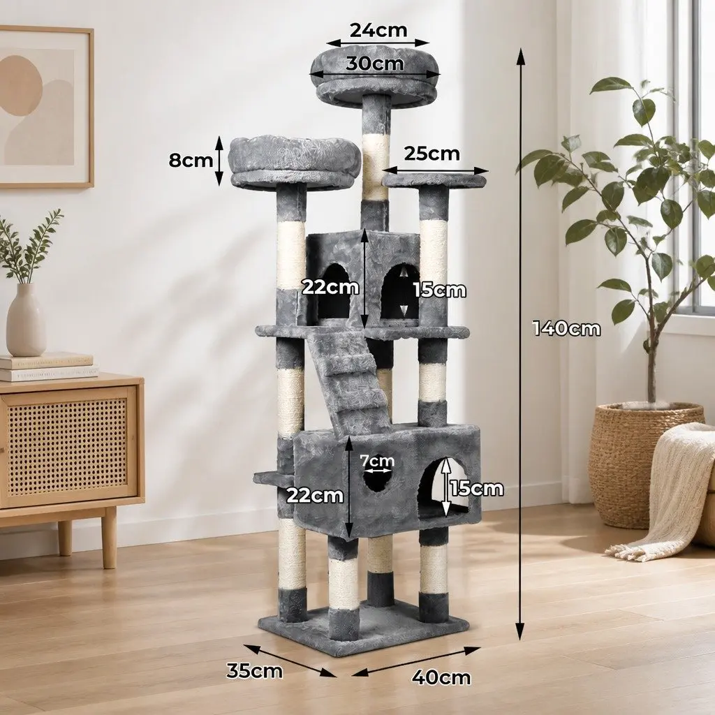 Cat Tree Multi-Level Climbing Play House 35cm x 40cm x 141cm Grey