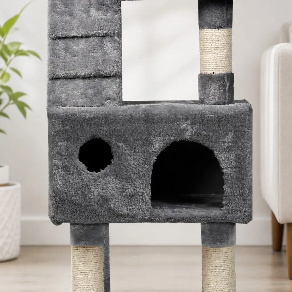 Cat Tree Multi-Level Climbing Play House 35cm x 40cm x 141cm Grey