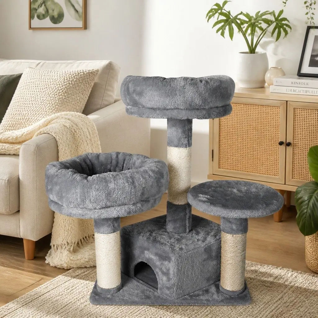 Cat Tree Multi-Level Climbing Play House 35cm x 40cm x 141cm Grey