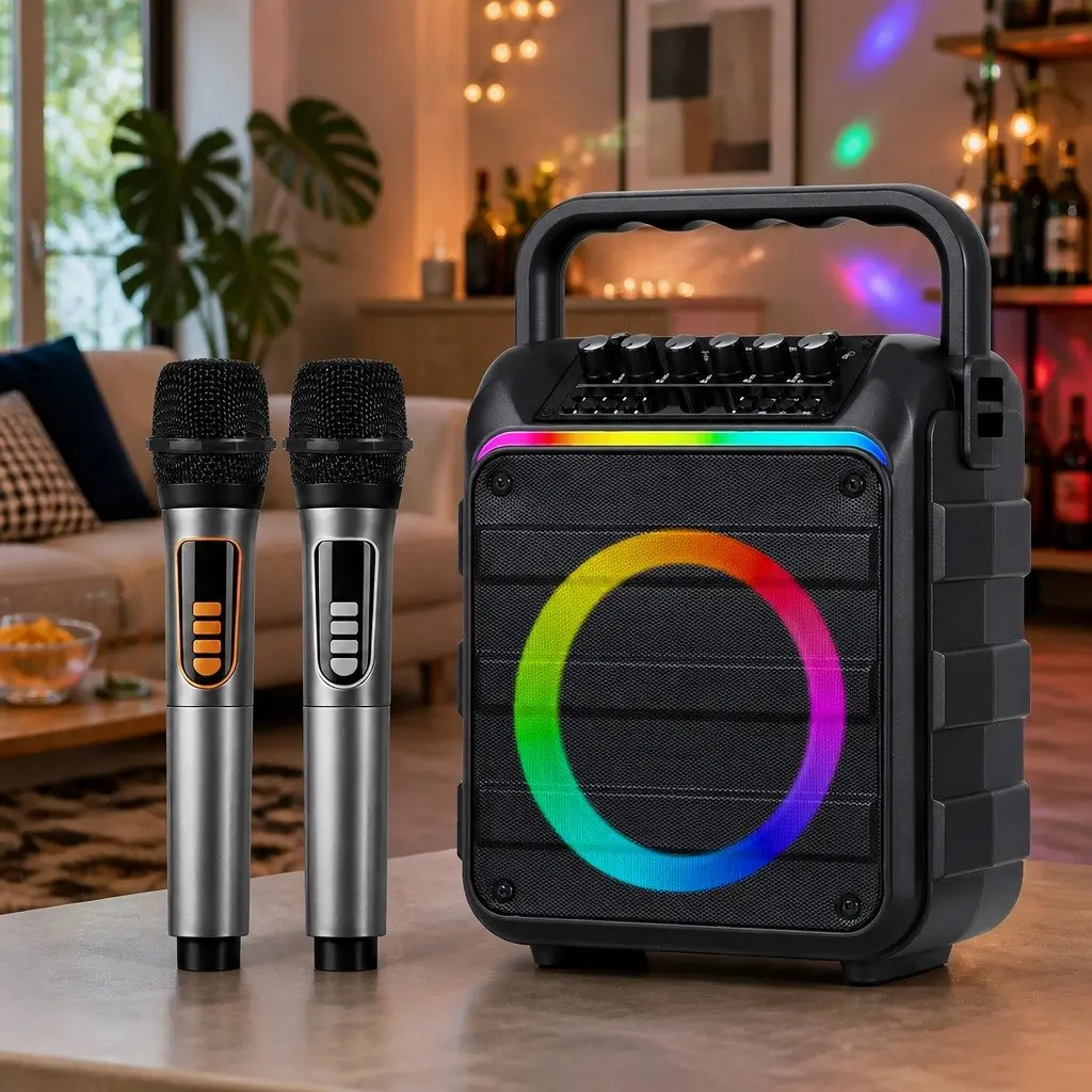 Portable Karaoke Machine Bluetooth 5.3 with 2 Wireless Microphones Black