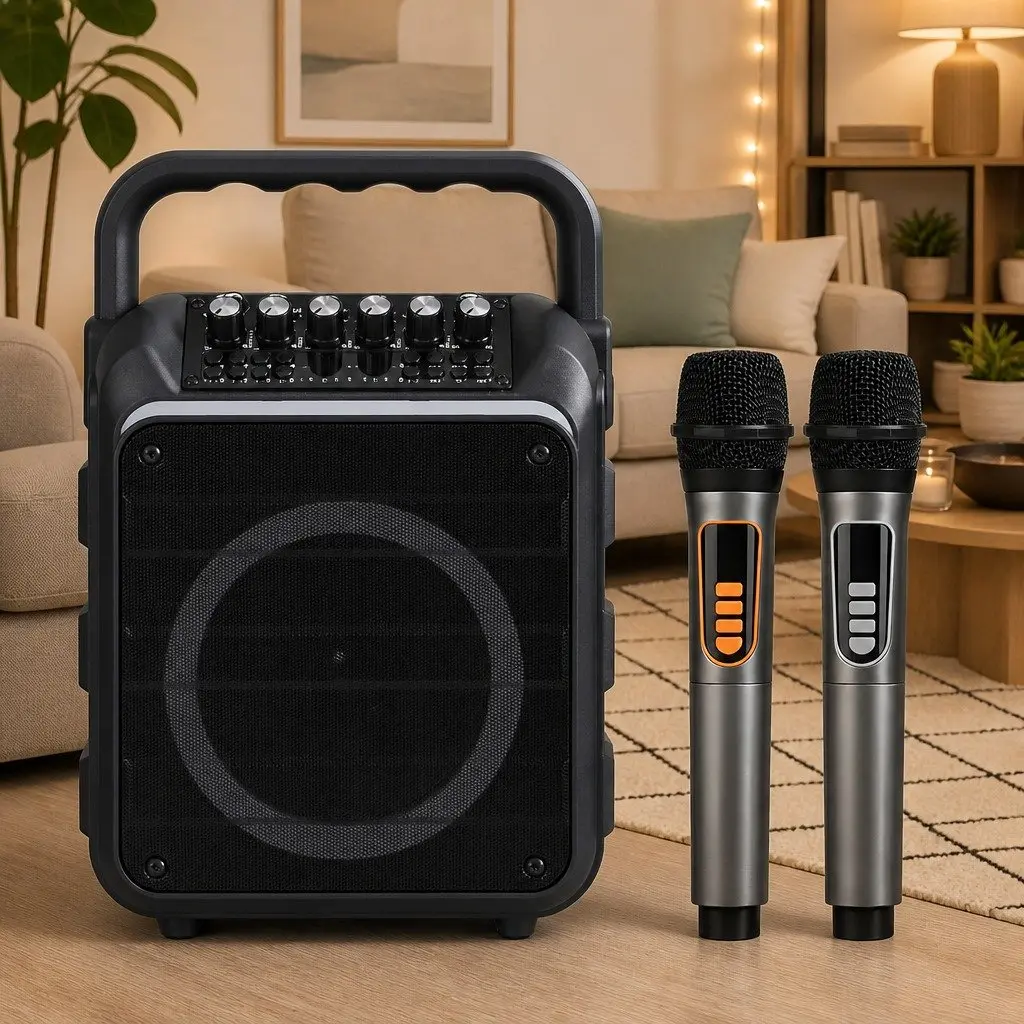 Portable Karaoke Machine Bluetooth 5.3 with 2 Wireless Microphones Black