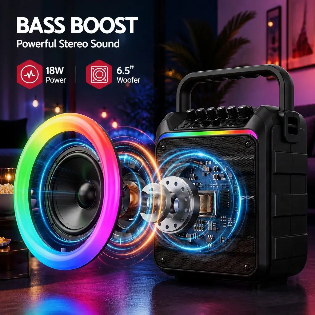 Portable Karaoke Machine Bluetooth 5.3 with 2 Wireless Microphones Black