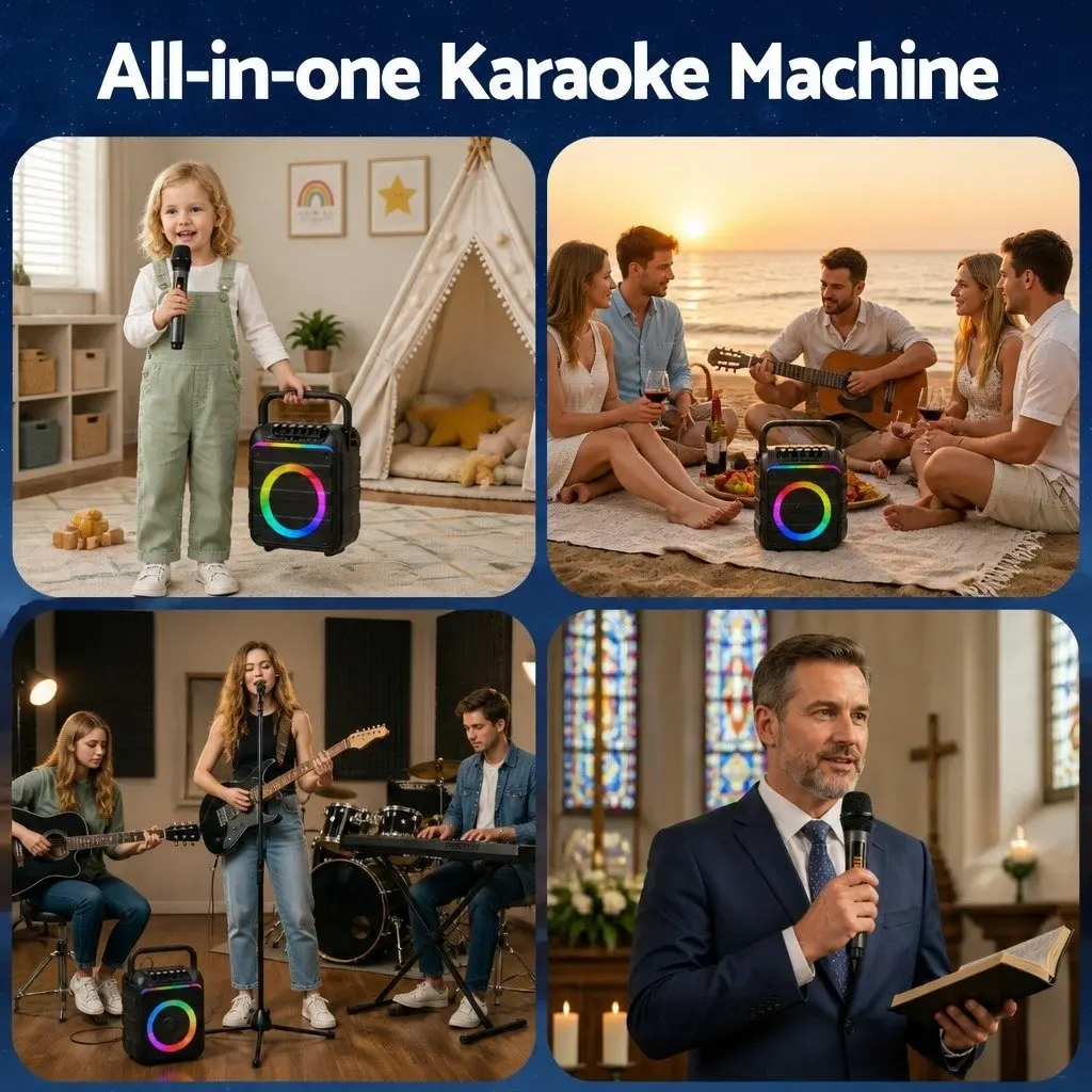 Portable Karaoke Machine Bluetooth 5.3 with 2 Wireless Microphones Black