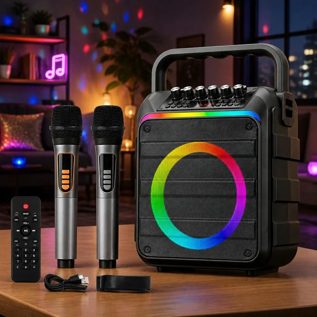 Portable Karaoke Machine Bluetooth 5.3 with 2 Wireless Microphones Black