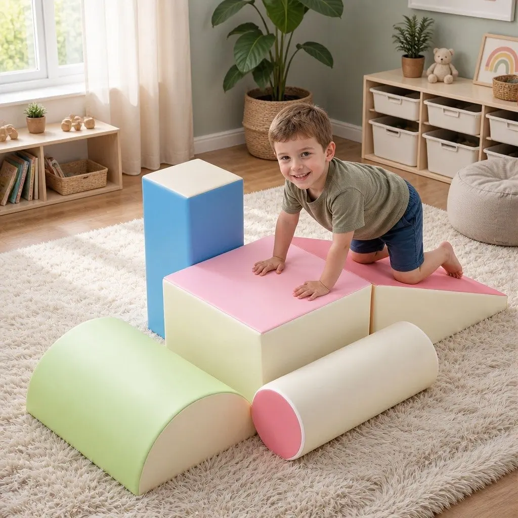 Kids Foam Climbing Blocks 5 Piece Soft Play Set Indoor Toddler Activity Toys Multicoloured