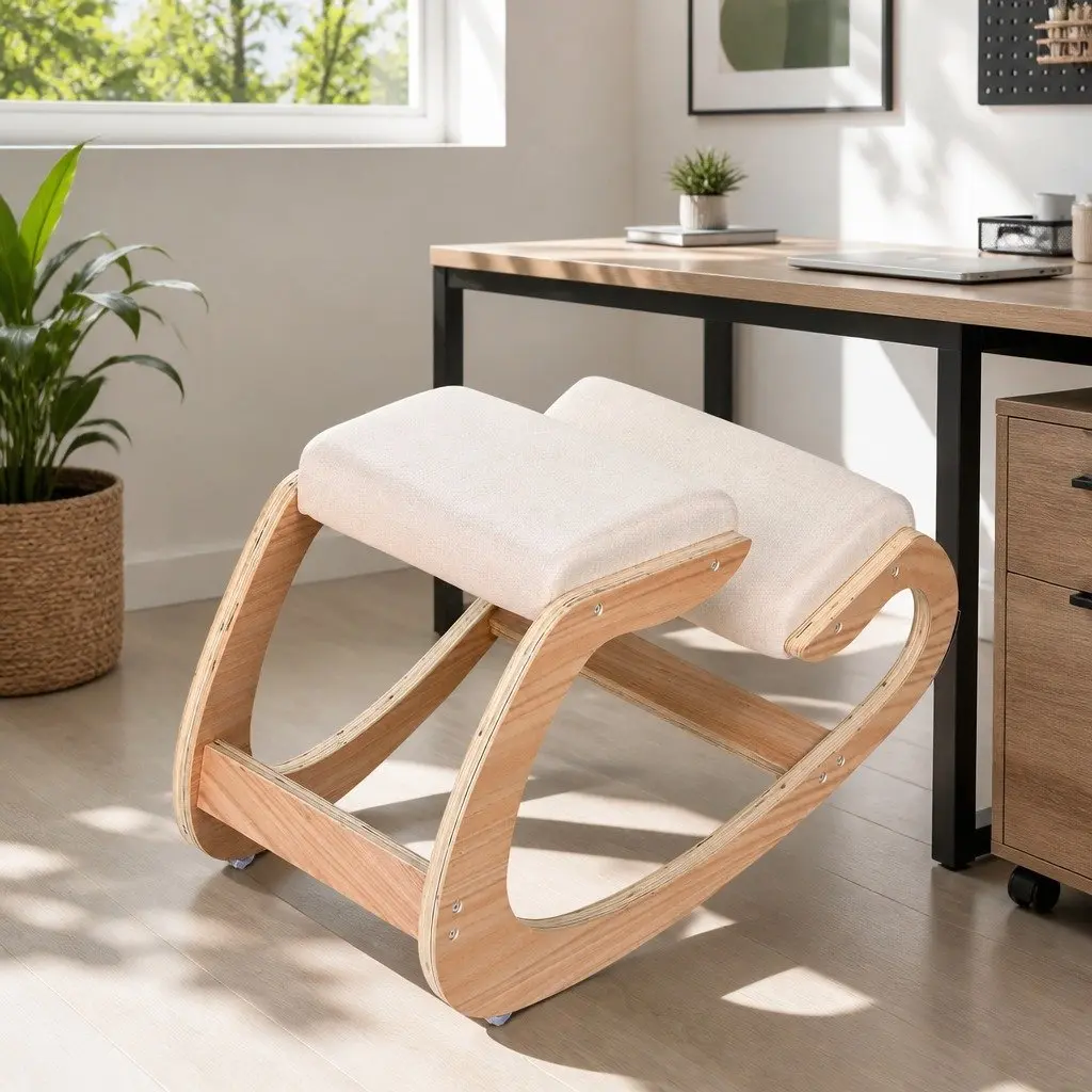 Kneeling Chair Ergonomic Posture Support Stool Home Office Gaming Beige Memory Foam