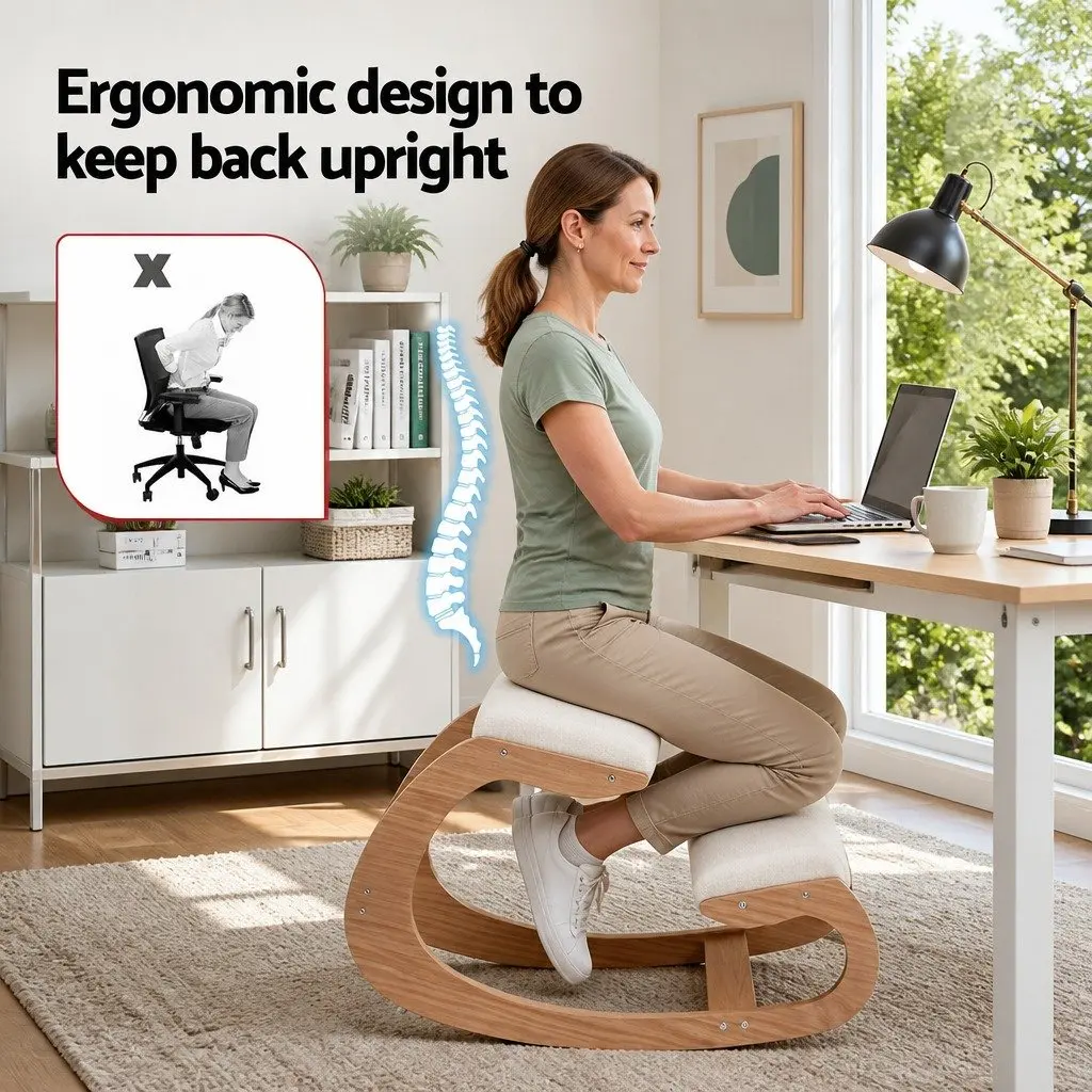 Kneeling Chair Ergonomic Posture Support Stool Home Office Gaming Beige Memory Foam