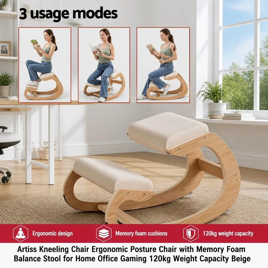 Kneeling Chair Ergonomic Posture Support Stool Home Office Gaming Beige Memory Foam