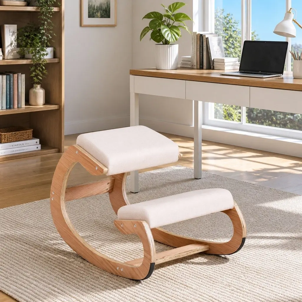 Kneeling Chair Ergonomic Posture Support Stool Home Office Gaming Beige Memory Foam