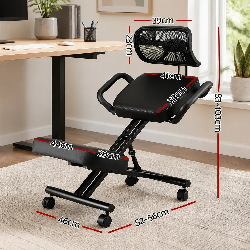 Kneeling Chair Ergonomic Posture Support Adjustable Height Mesh Backrest Black