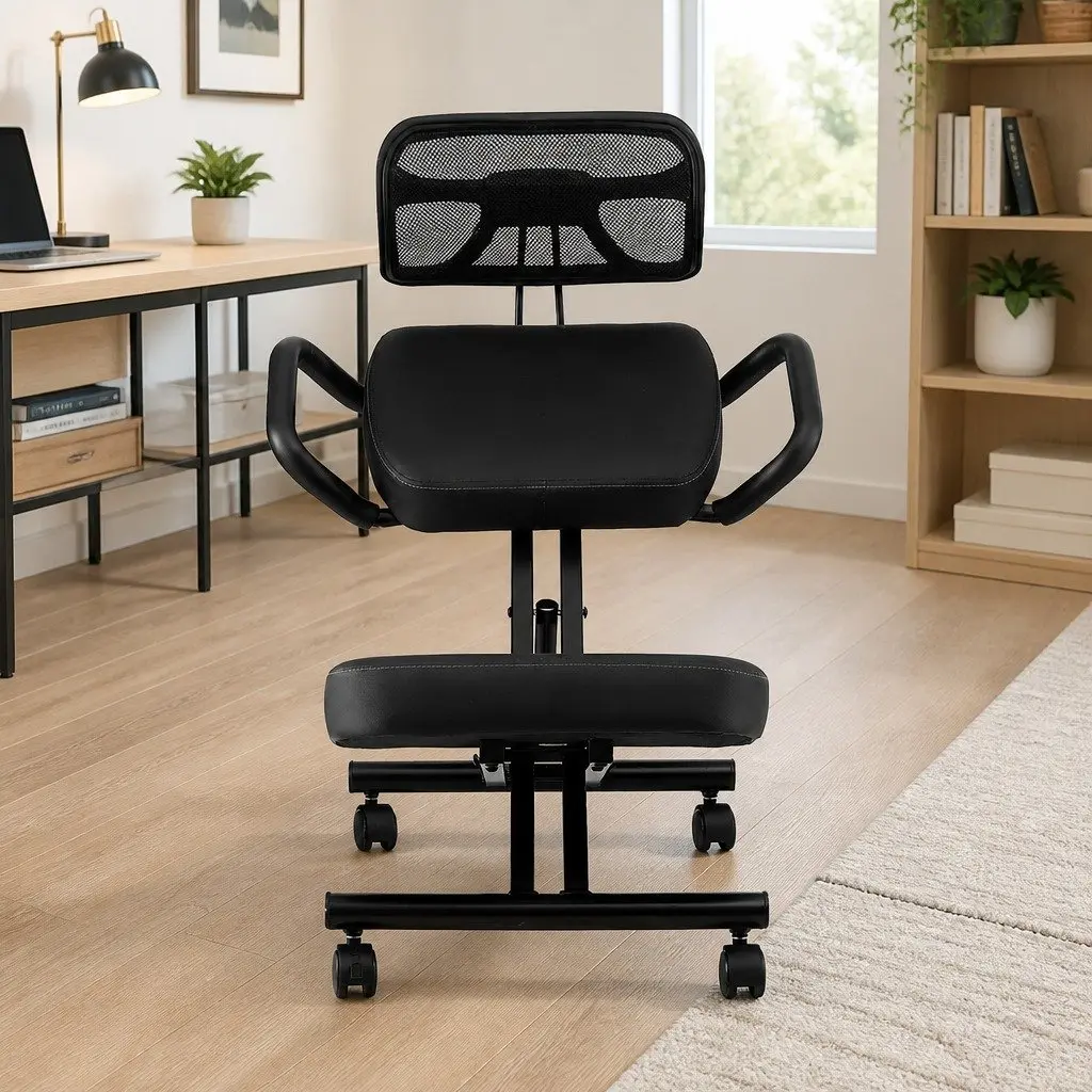 Kneeling Chair Ergonomic Posture Support Adjustable Height Mesh Backrest Black