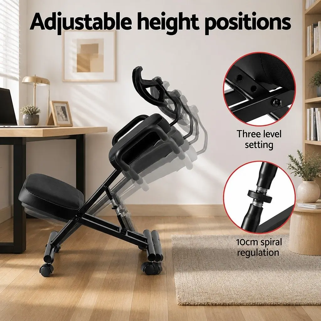 Kneeling Chair Ergonomic Posture Support Adjustable Height Mesh Backrest Black