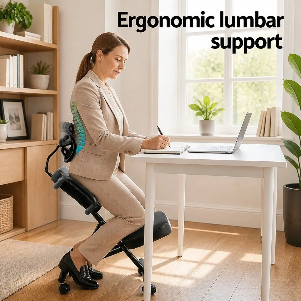 Kneeling Chair Ergonomic Posture Support Adjustable Height Mesh Backrest Black