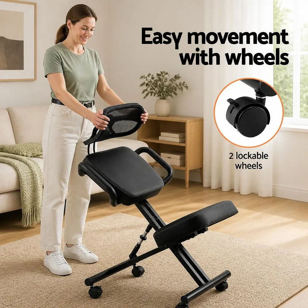 Kneeling Chair Ergonomic Posture Support Adjustable Height Mesh Backrest Black