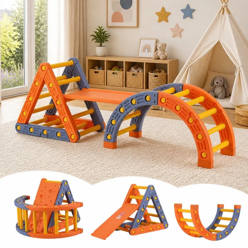 Kids Climbing Frame Set Slide Indoor Outdoor Activity Toys Blue Orange