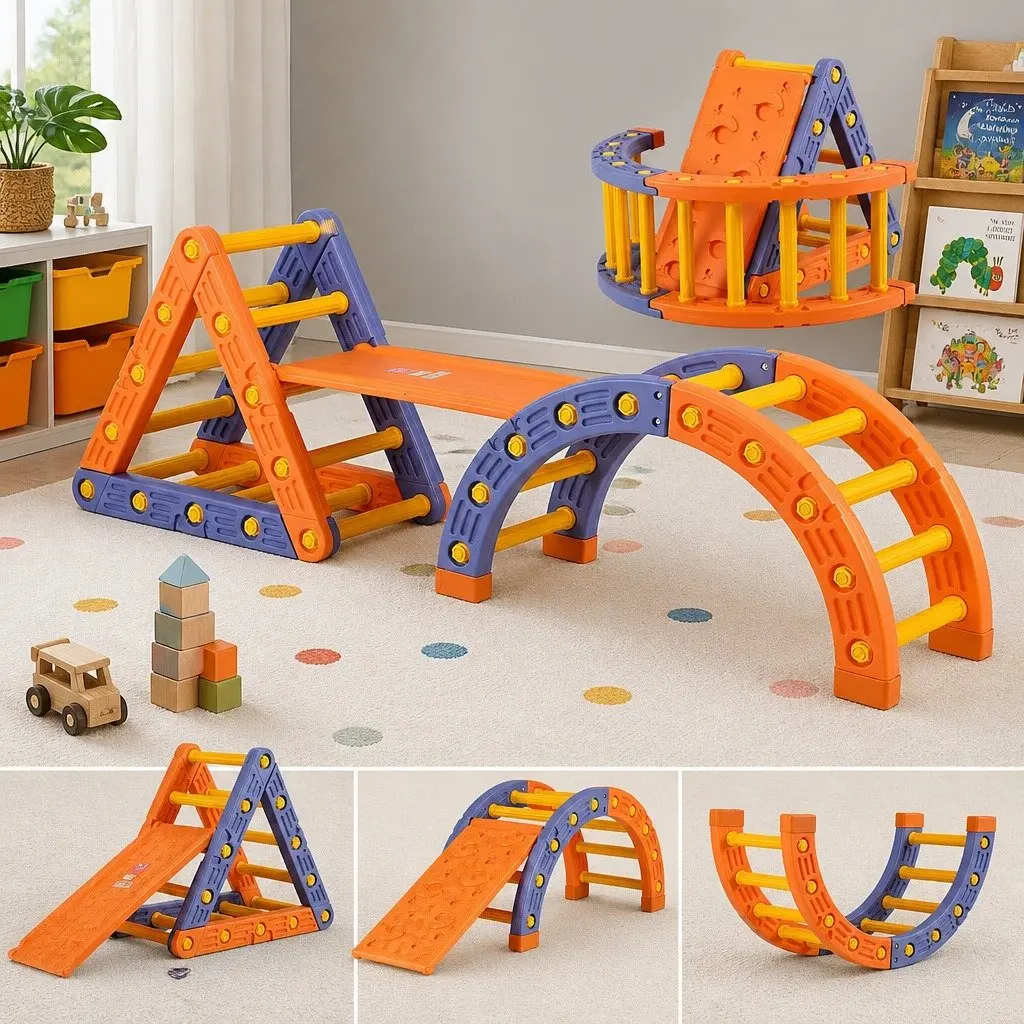 Kids Climbing Frame Set Slide Indoor Outdoor Activity Toys Blue Orange