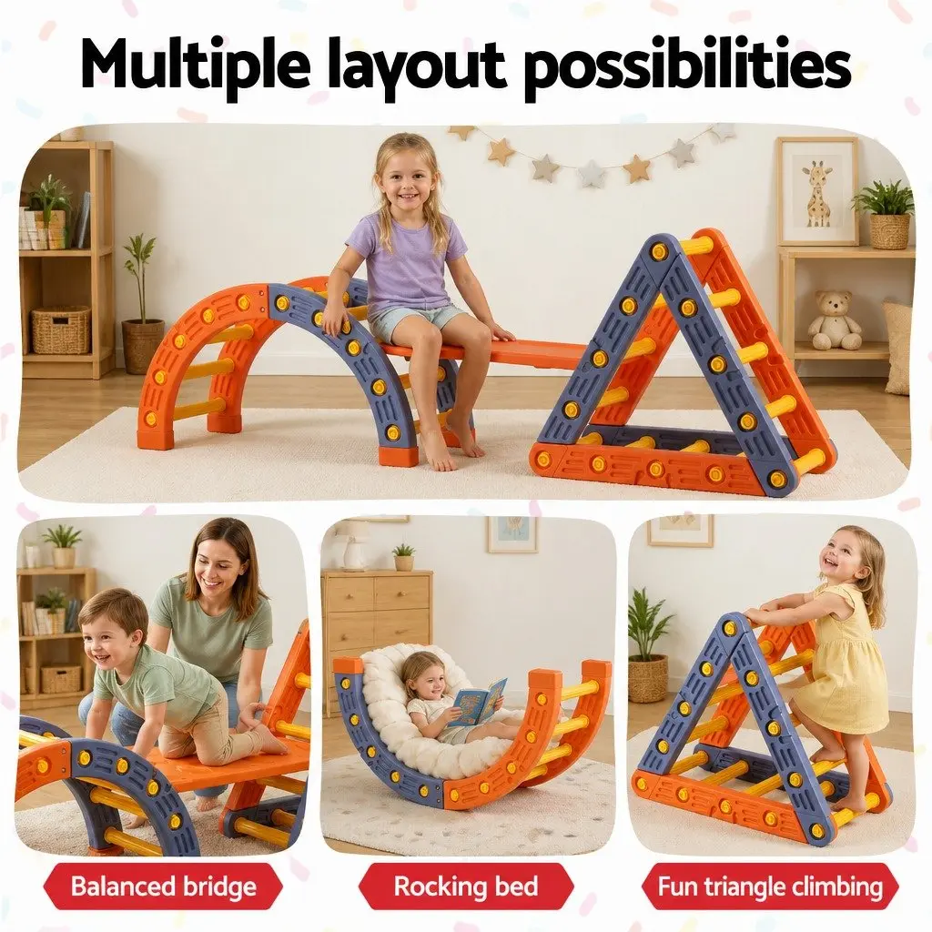Kids Climbing Frame Set Slide Indoor Outdoor Activity Toys Blue Orange