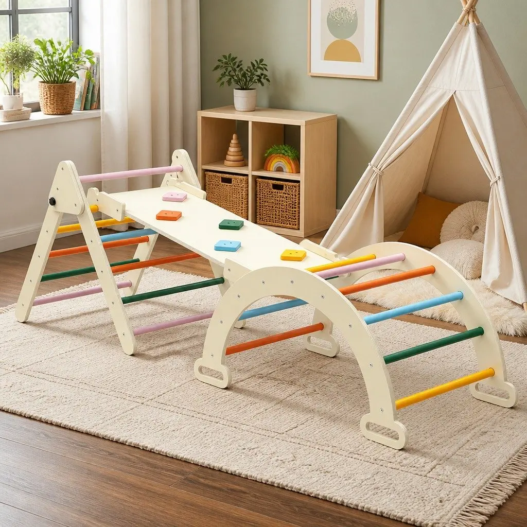 Kids Climbing Toys Set Slide Indoor Outdoor 239cm Wooden Multicolour