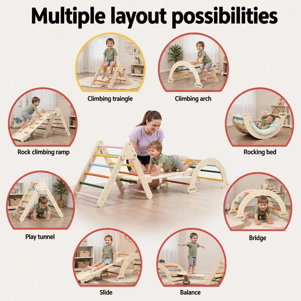 Kids Climbing Toys Set Slide Indoor Outdoor 239cm Wooden Multicolour