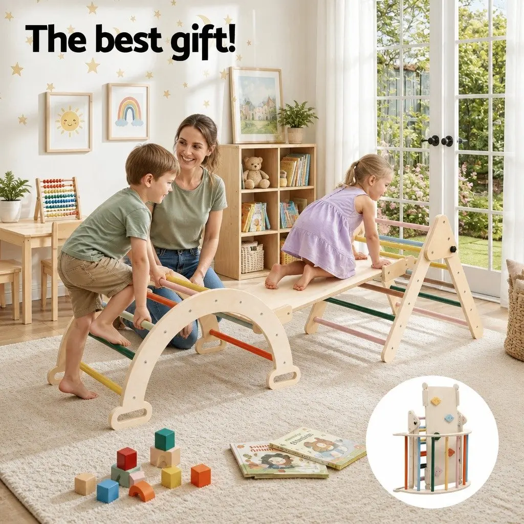 Kids Climbing Toys Set Slide Indoor Outdoor 239cm Wooden Multicolour