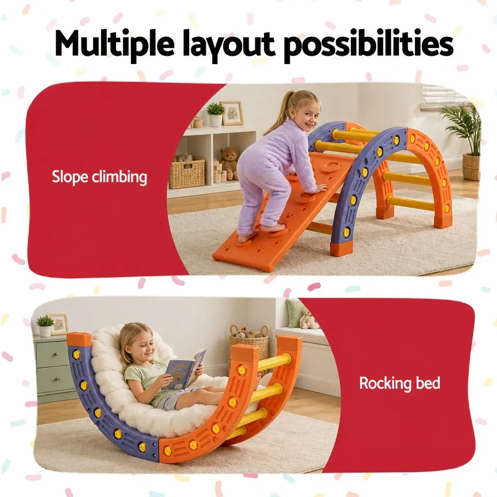 Kids Climbing Frame Set Activity Toys Indoor Outdoor 153cm Orange Blue
