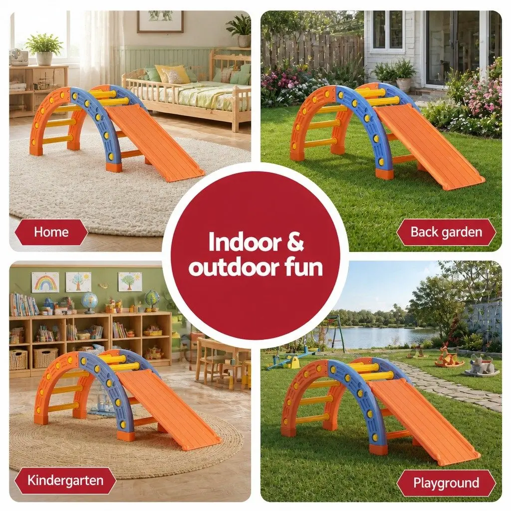 Kids Climbing Frame Set Activity Toys Indoor Outdoor 153cm Orange Blue