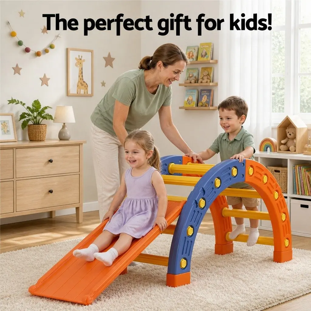 Kids Climbing Frame Set Activity Toys Indoor Outdoor 153cm Orange Blue