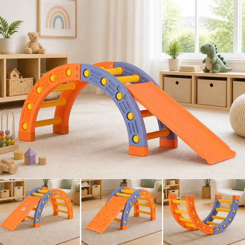 Kids Climbing Frame Set Activity Toys Indoor Outdoor 153cm Orange Blue