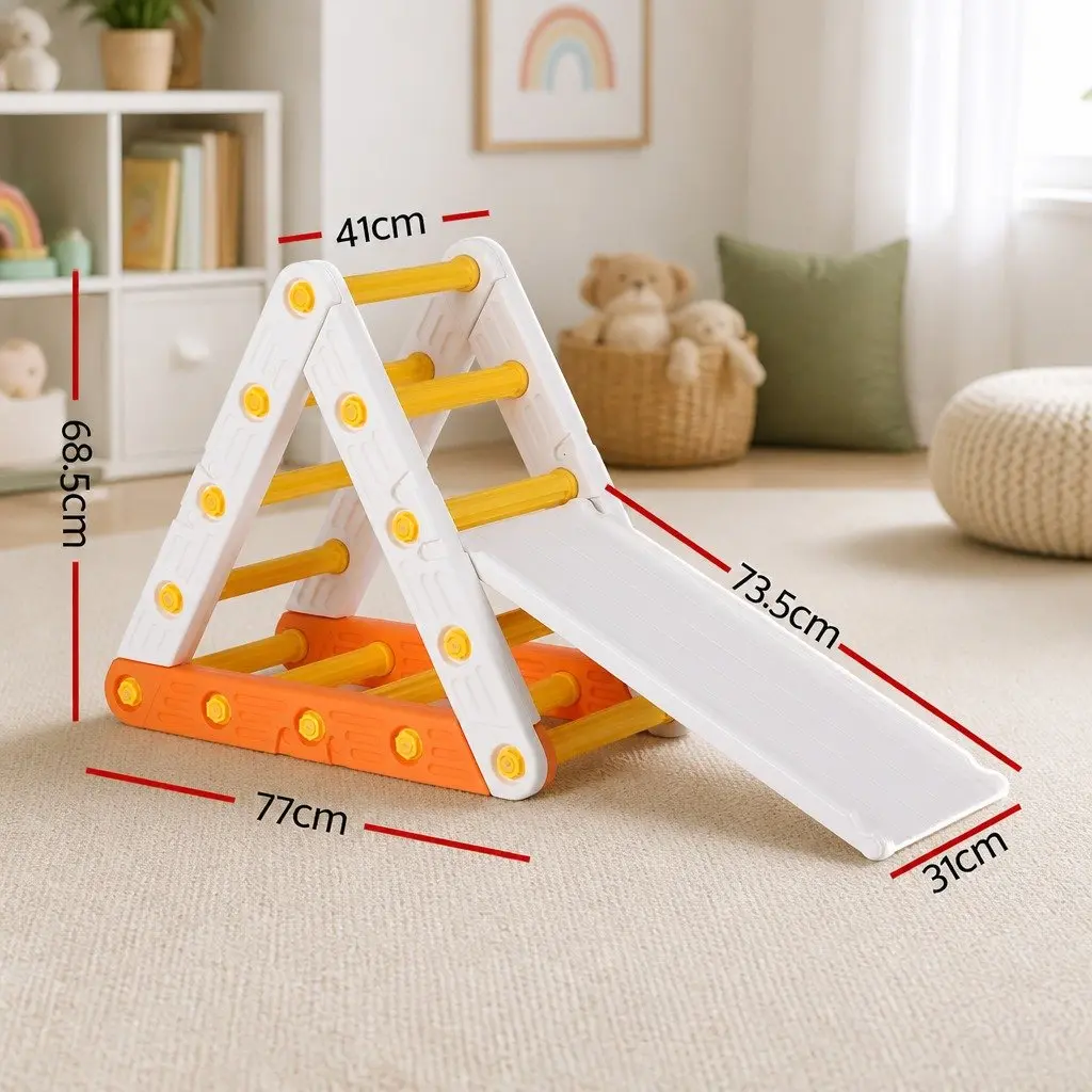 Kids Climbing Frame Set Slide Triangle Ladder Indoor Outdoor 77cm Orange White