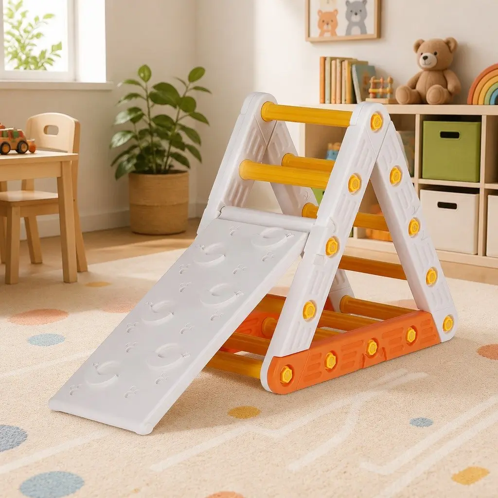 Kids Climbing Frame Set Slide Triangle Ladder Indoor Outdoor 77cm Orange White