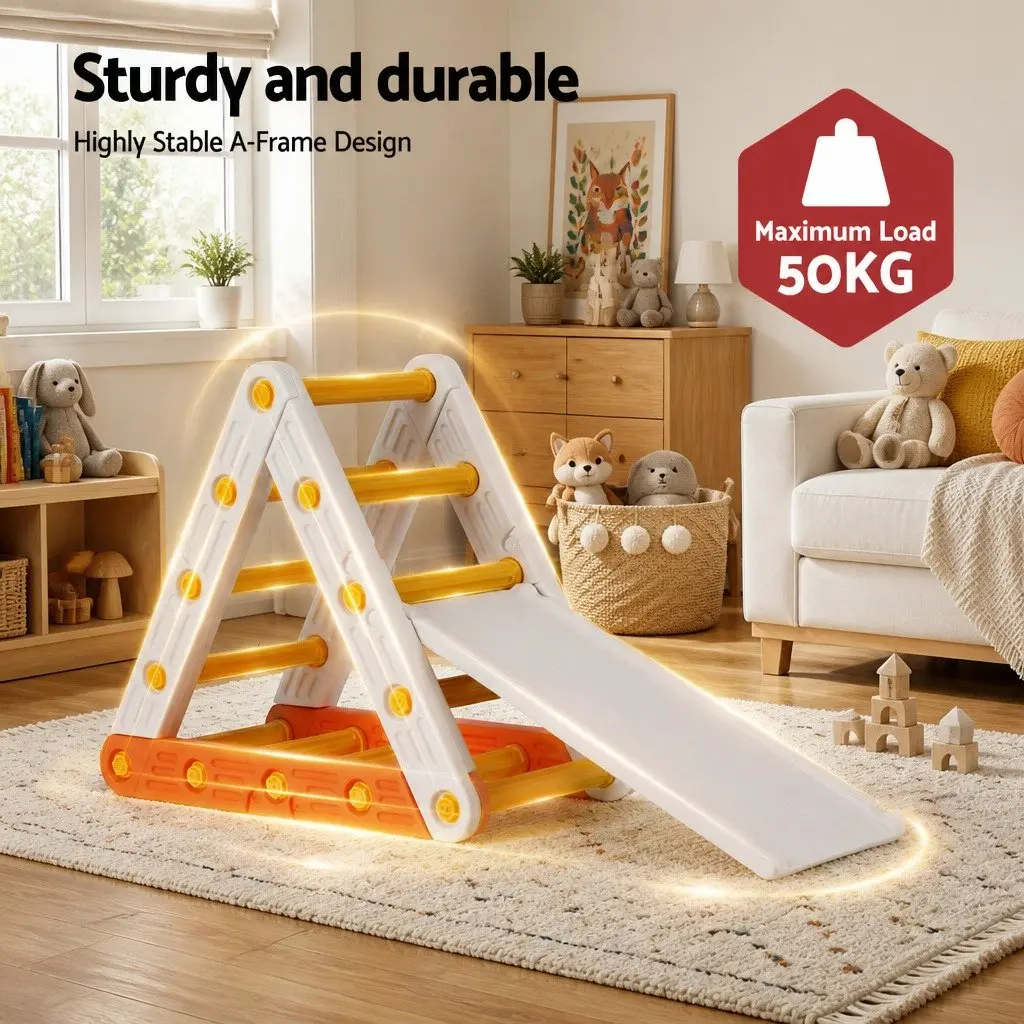 Kids Climbing Frame Set Slide Triangle Ladder Indoor Outdoor 77cm Orange White