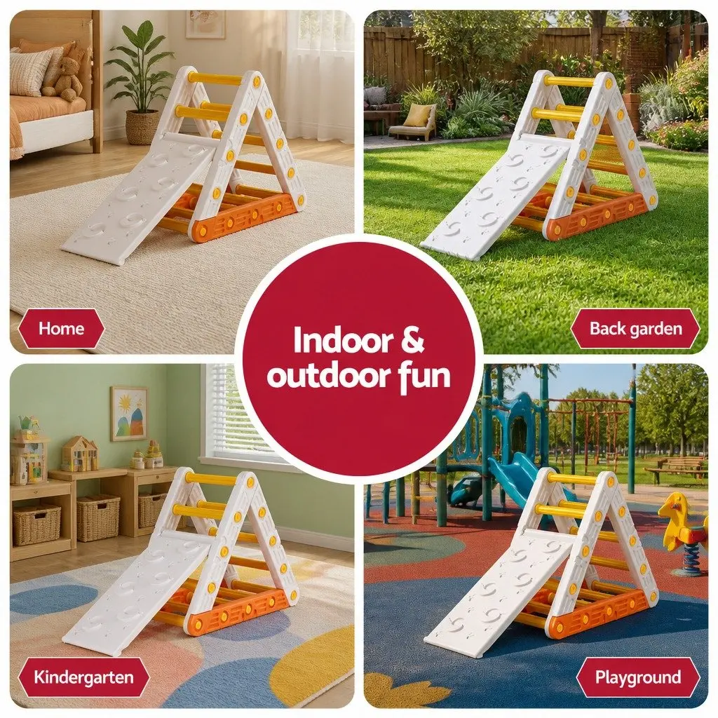Kids Climbing Frame Set Slide Triangle Ladder Indoor Outdoor 77cm Orange White