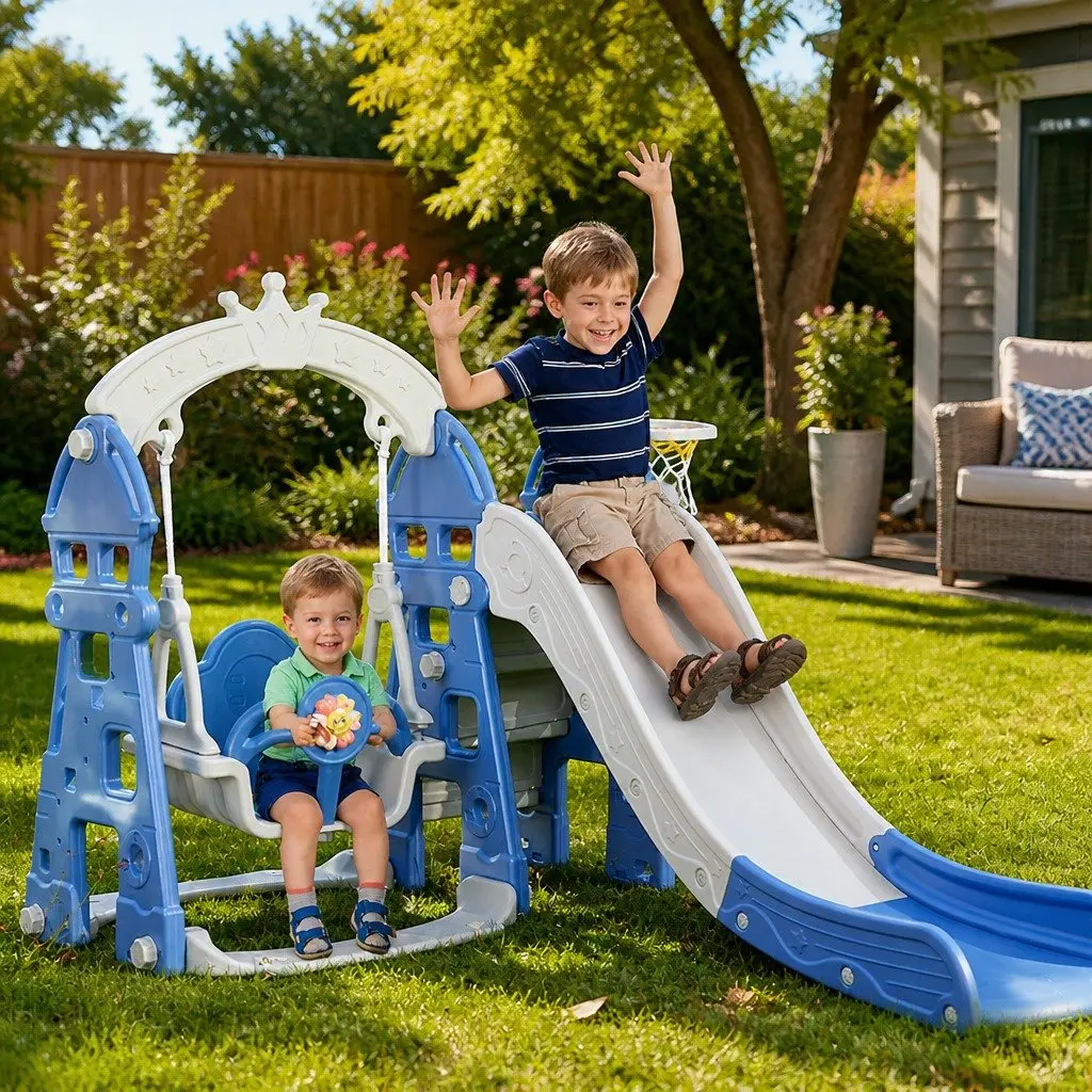 Kids Slide Swing Set 4in1 Outdoor Play Centre Blue