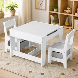 Kids Table and Chairs Set with Storage Blackboard Flip Top Activity Desk