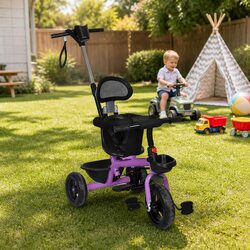 Kids Tricycle Ride On Trike Toddler Push Handle Adjustable Handlebar Storage