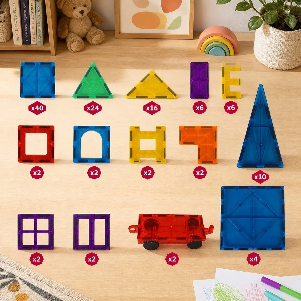 Magnetic Tiles Building Set Creative Construction Toy 120 Pieces Multi-colour
