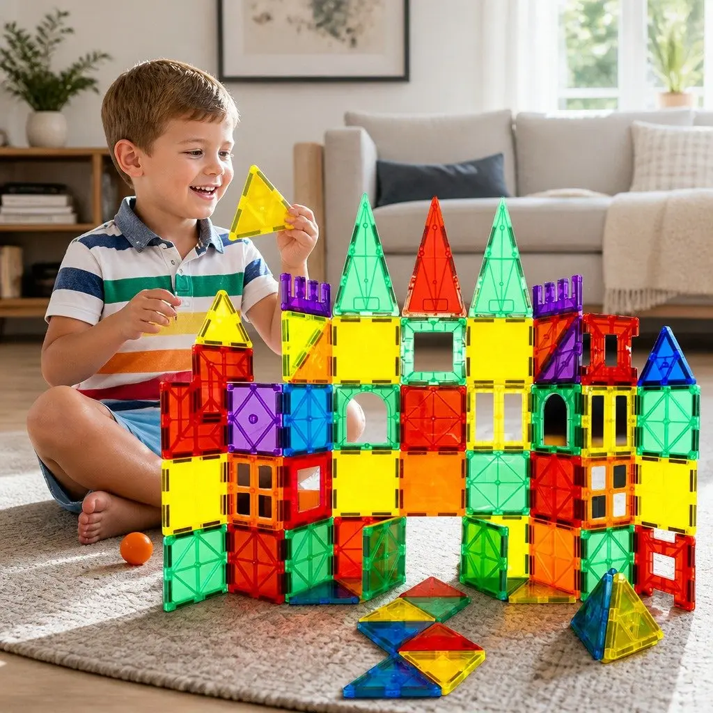Magnetic Tiles Building Set Creative Construction Toy 120 Pieces Multi-colour
