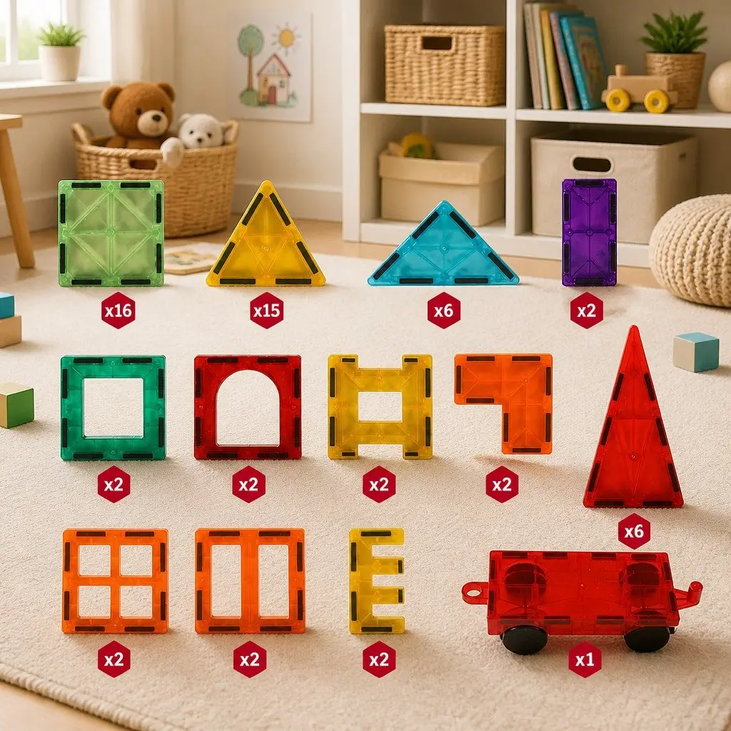 Magnetic Tiles Building Blocks Set Educational Creative Play 60 Pieces Multi-colour