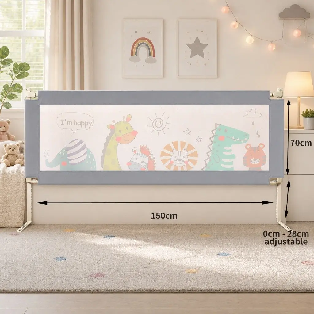 Bed Rail Guard Safety Adjustable Folding Bedside for Kids Baby Multi-coloured