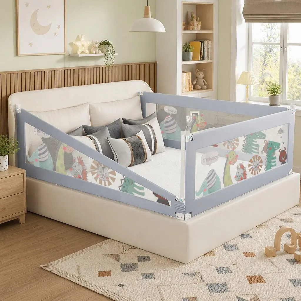 Bed Rail Guard Safety Adjustable Folding Bedside for Kids Baby Multi-coloured