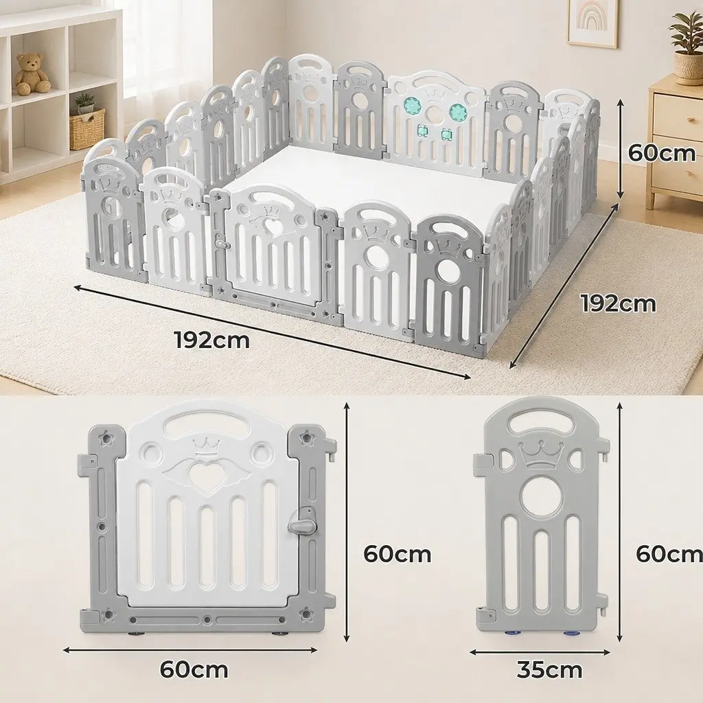 Kids Playpen Safety Gate 22 Panels Portable Indoor Outdoor Grey
