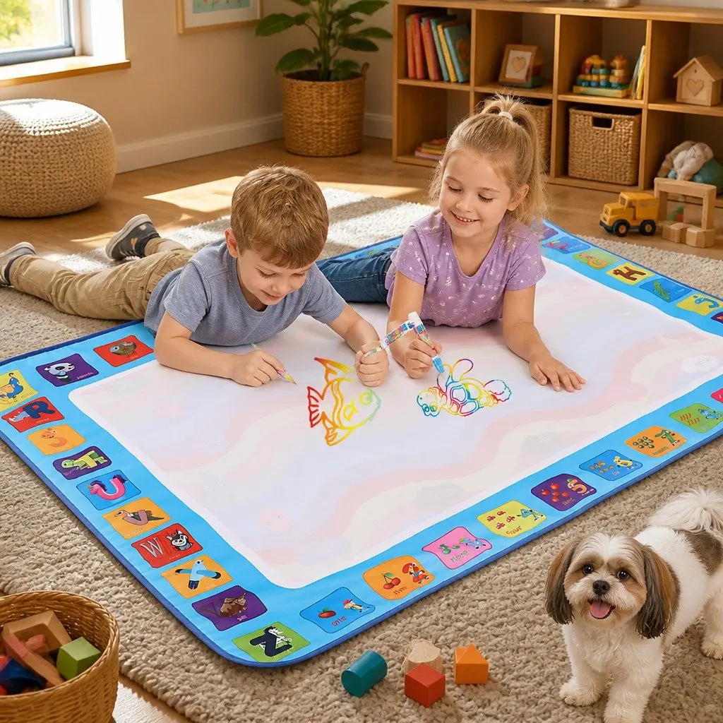 Kids Water Doodle Mat Reusable Drawing Board 150cm x 110cm Multi-colour