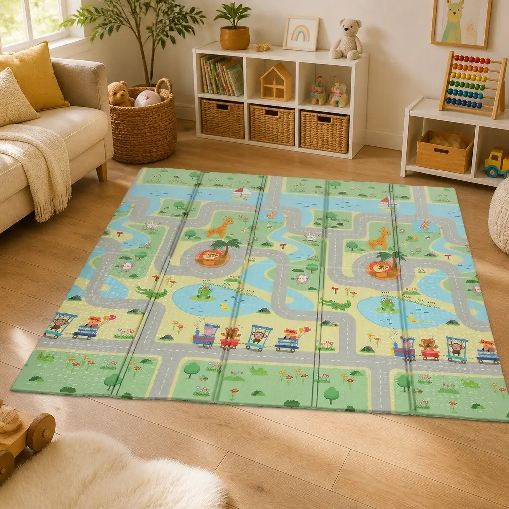 Kids Play Mat Baby Crawling Pad Folding Activity Mat Tummy Time Double-Sided