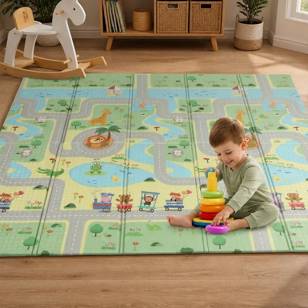 Kids Play Mat Baby Crawling Pad Folding Activity Mat Tummy Time Double-Sided